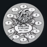 Comic Book Pop Art 25th Silver Anniversary Large Clock<br><div class="desc">Personalise with your names and 25th-anniversary details. A cool,  trendy and fun design that puts,  even more,  wham,  zap,  pow into a special silver anniversary celebration.</div>