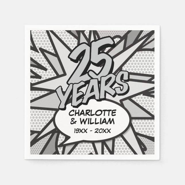 Comic Book Pop Art 25th Silver Wedding Anniversary Napkin (Front)