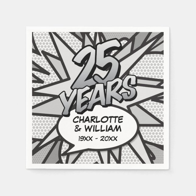 Comic Book Pop Art 25th Silver Wedding Anniversary Napkin (Front)