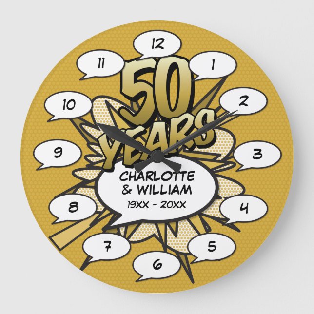 Comic Book Pop Art 50th Golden Anniversary Large Clock (Front)