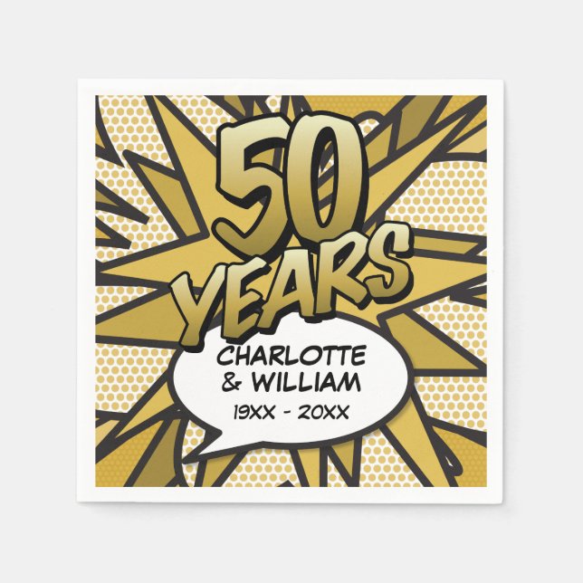 Comic Book Pop Art 50th Golden Wedding Anniversary Napkin (Front)