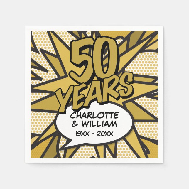 Comic Book Pop Art 50th Golden Wedding Anniversary Napkin (Front)