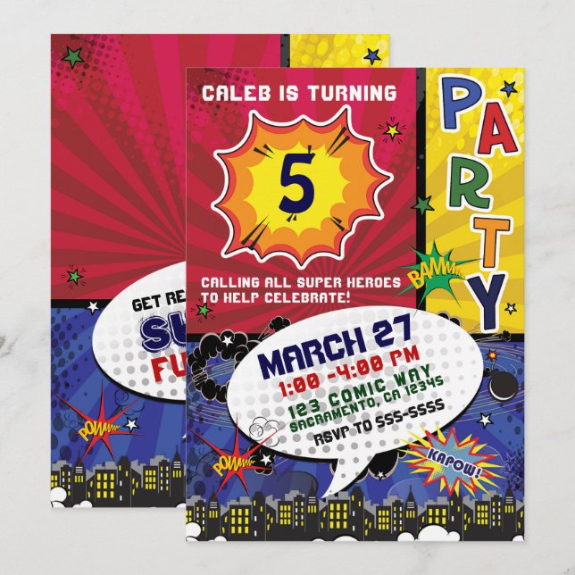 Comic Book Pop Art Birthday Party Invitation (Front/Back)
