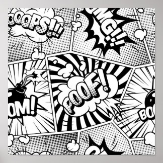 Comic Book Pop Art Black and White Poster