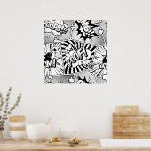 Comic Book Pop Art Black and White Poster (Kitchen)