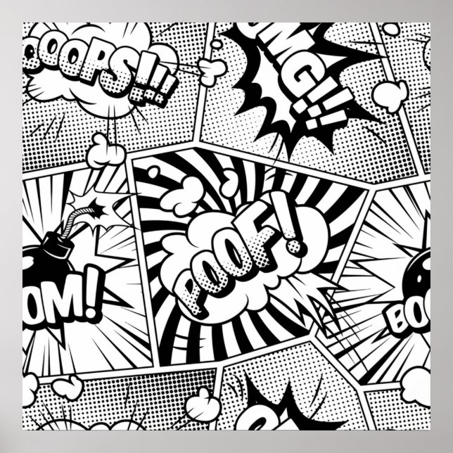 Comic Book Pop Art Black and White Poster (Front)