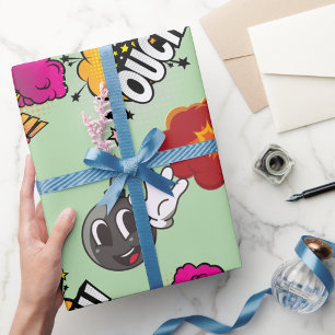Comic Book Pop Art Boom Ouch Green Gift Wrapping Paper