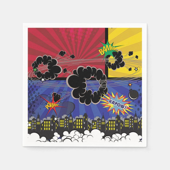 Comic Book Pop Art Colourful Birthday Party Napkin (Front)