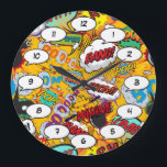 Comic Book Pop Art Explosions Large Clock<br><div class="desc">Fun trendy superhero comic book pop clocks that are sure to add a splash of colour to a range of rooms around your home or office. An ideal way to treat yourself or someone that you know with these cool, unique comic con designer clocks. Why not add some zap pow...</div>