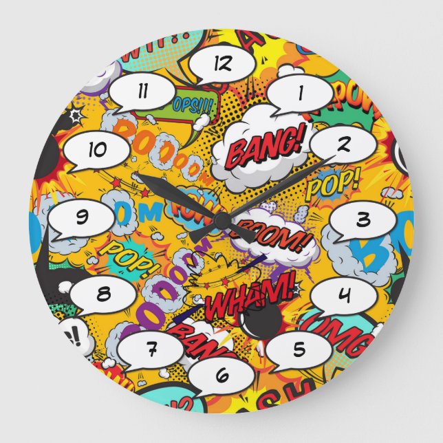Comic Book Pop Art Explosions Large Clock (Front)