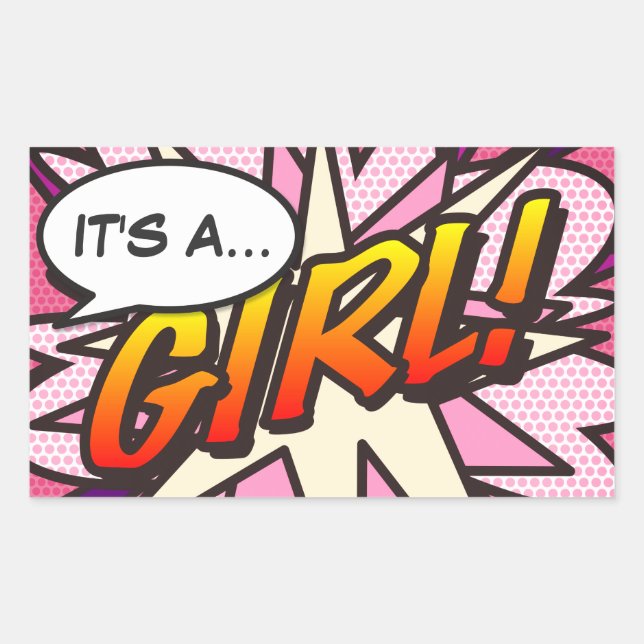 Comic Book Pop Art IT'S A GIRL Gender Reveal Rectangular Sticker (Front)