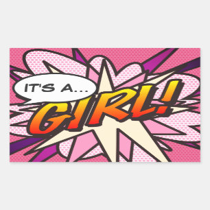 Comic Book Pop Art IT'S A GIRL Gender Reveal Rectangular Sticker