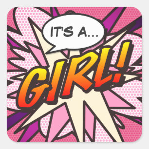 Comic Book Pop Art IT'S A GIRL Gender Reveal Square Sticker