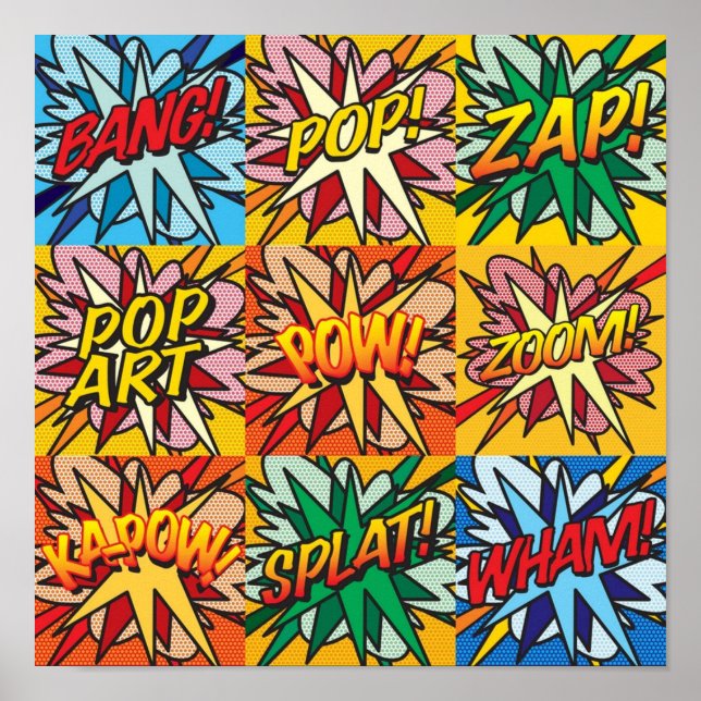 Comic Book Pop Art Modern Colourful Typographic Gr Poster (Front)