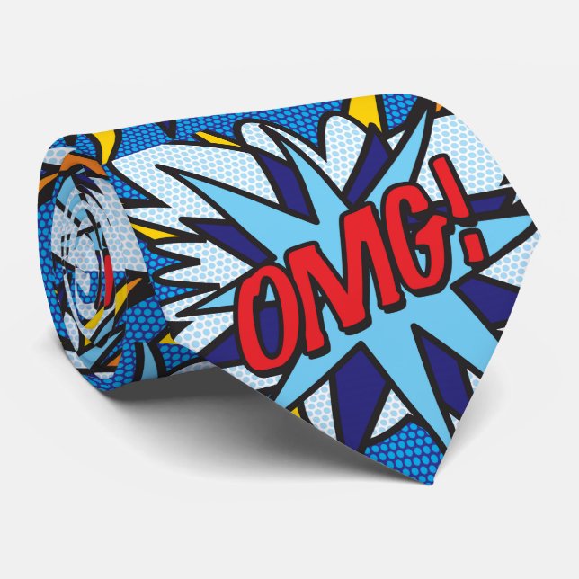 Comic Book Pop Art OMG Superhero Tie (Rolled)