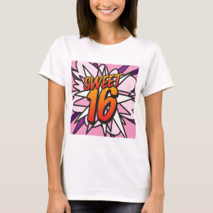 Comic Book Pop Art Pink SWEET 16 BIRTHDAY T-Shirt
