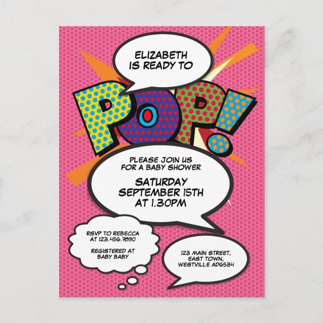 Comic Book Pop Art Ready to Pop Baby Shower Invite (Front)