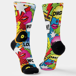 Comic Book Pop Art Retro Speech Bubbles Patterned Socks