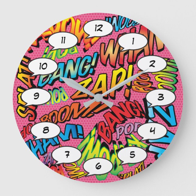 Comic Book Pop Art Sounds Large Clock (Front)