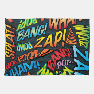 Comic Book Pop Art Sounds Tea Towel