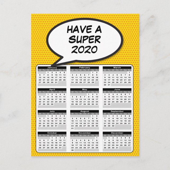 Comic Book Pop Art Speech Bubble 2020 Calendar Postcard (Front)