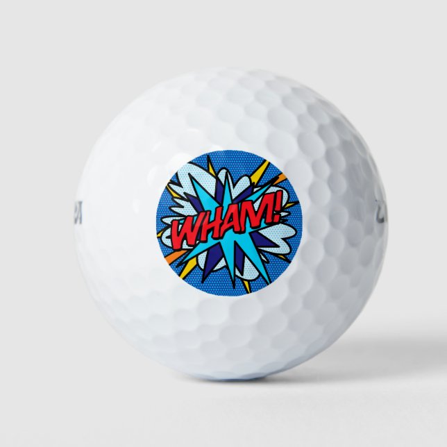 Comic Book Pop Art WHAM Superhero Golf Balls (Front)