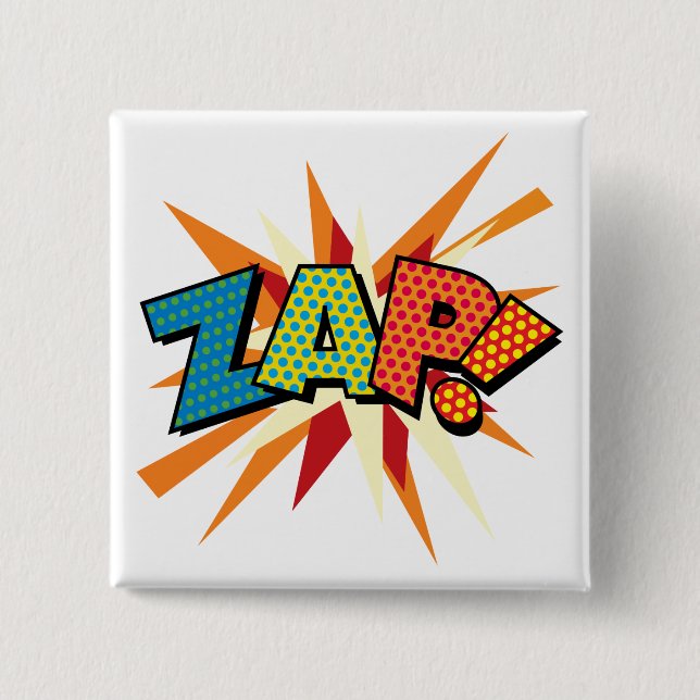 Comic Book Pop Art ZAP! 15 Cm Square Badge (Front)
