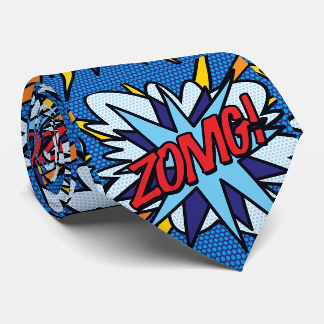 Comic Book Pop Art ZOMG Superhero Tie (Rolled)