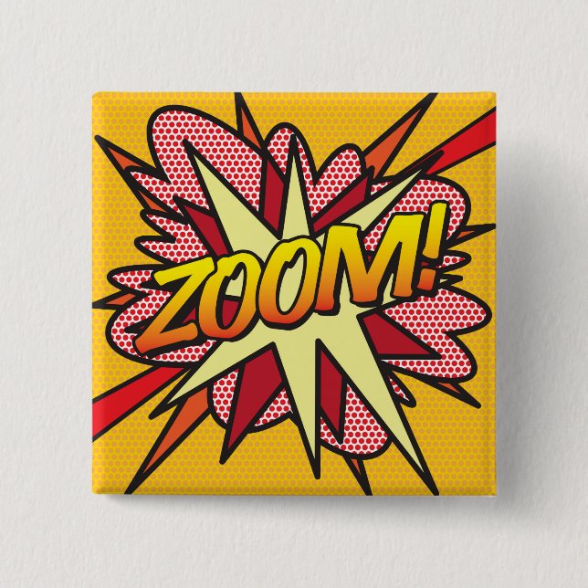 Comic Book Pop Art ZOOM! 15 Cm Square Badge (Front)