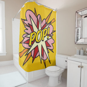Comic Book POP Fun Retro Modern Superhero Shower Curtain