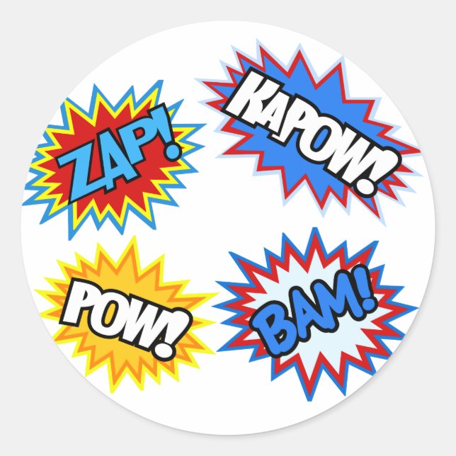 Comic Book Pow! Bursts Classic Round Sticker (Front)