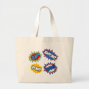 Comic Book Pow! Bursts Large Tote Bag