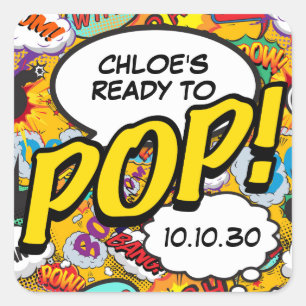 Comic Book Ready to POP Baby Shower Sprinkle Fun Square Sticker