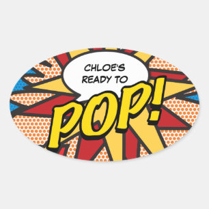 Comic Book Ready to POP! Baby Shower Sprinkle Oval Sticker