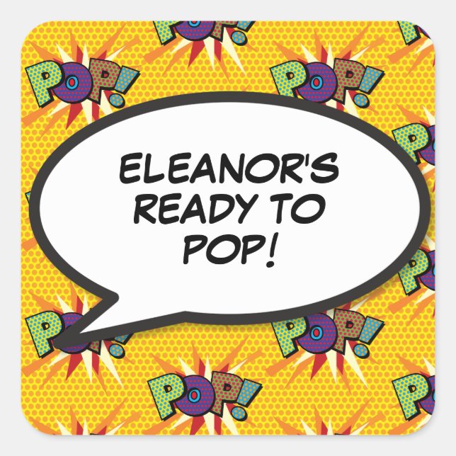 Comic Book Ready to POP Baby Shower Sprinkle Square Sticker (Front)