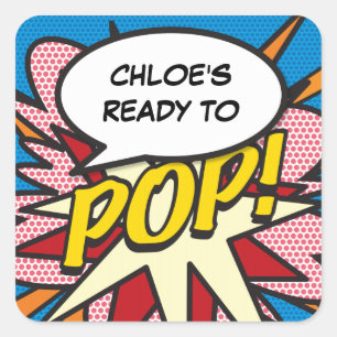 Comic Book Ready to POP! Baby Shower Sprinkle Square Sticker