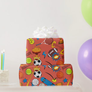 Comic Book Retro Sports Athletic Balls Wrapping Paper