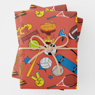 Comic Book Retro Sports Athletic Balls Wrapping Paper Sheet