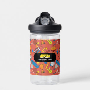 Comic Book Retro Sports Athletic Kids School Water Bottle
