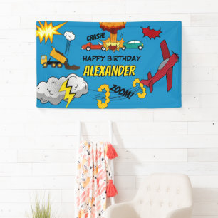 Comic Book Retro Truck Vehicles Aeroplanes Birthda Banner