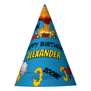 Comic Book Retro Truck Vehicles Aeroplanes Birthda Party Hat