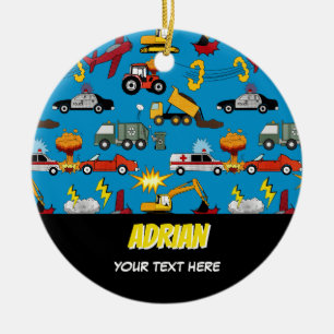 Comic Book Retro Trucks Cars Vehicles Aeroplanes Ceramic Tree Decoration