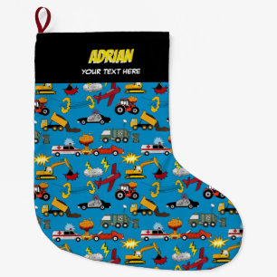 Comic Book Retro Trucks Cars Vehicles Aeroplanes Large Christmas Stocking