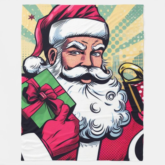 Comic book Santa/Christmas  Fleece Blanket (Front)