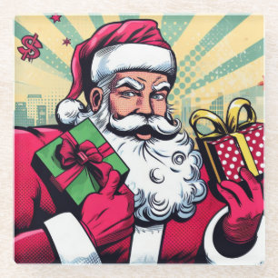 Comic book Santa/Christmas  Glass Coaster