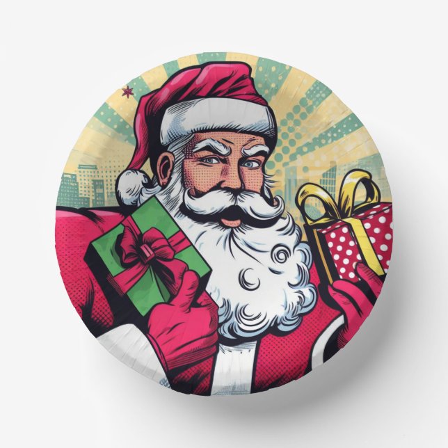 Comic book Santa/Christmas  Paper Plate (Front)