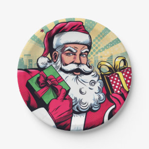 Comic book Santa/Christmas Paper Plate