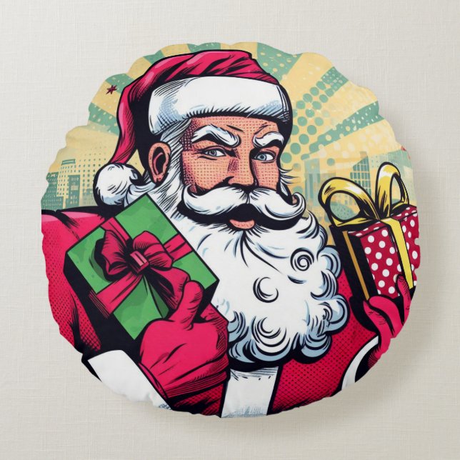 Comic book Santa/Christmas  Round Cushion (Front)