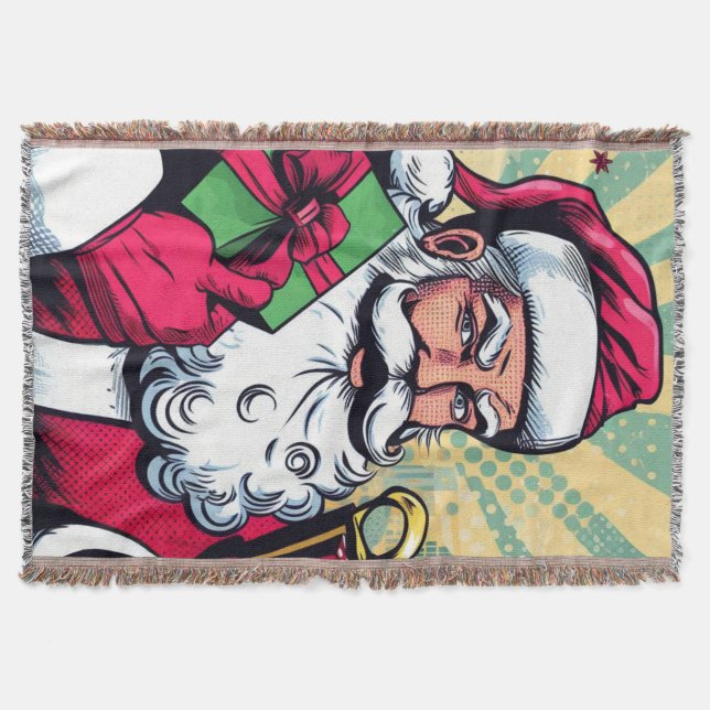 Comic book Santa/Christmas  Throw Blanket (Front)