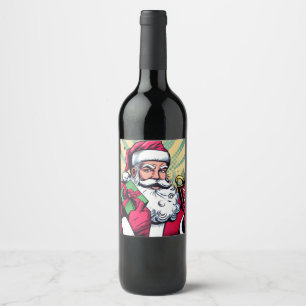 Comic book Santa/Christmas Wine Label